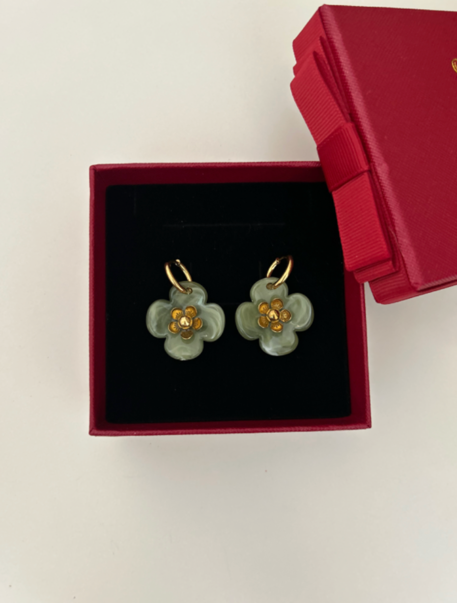 Green Bloom Stainless Steel Earrings