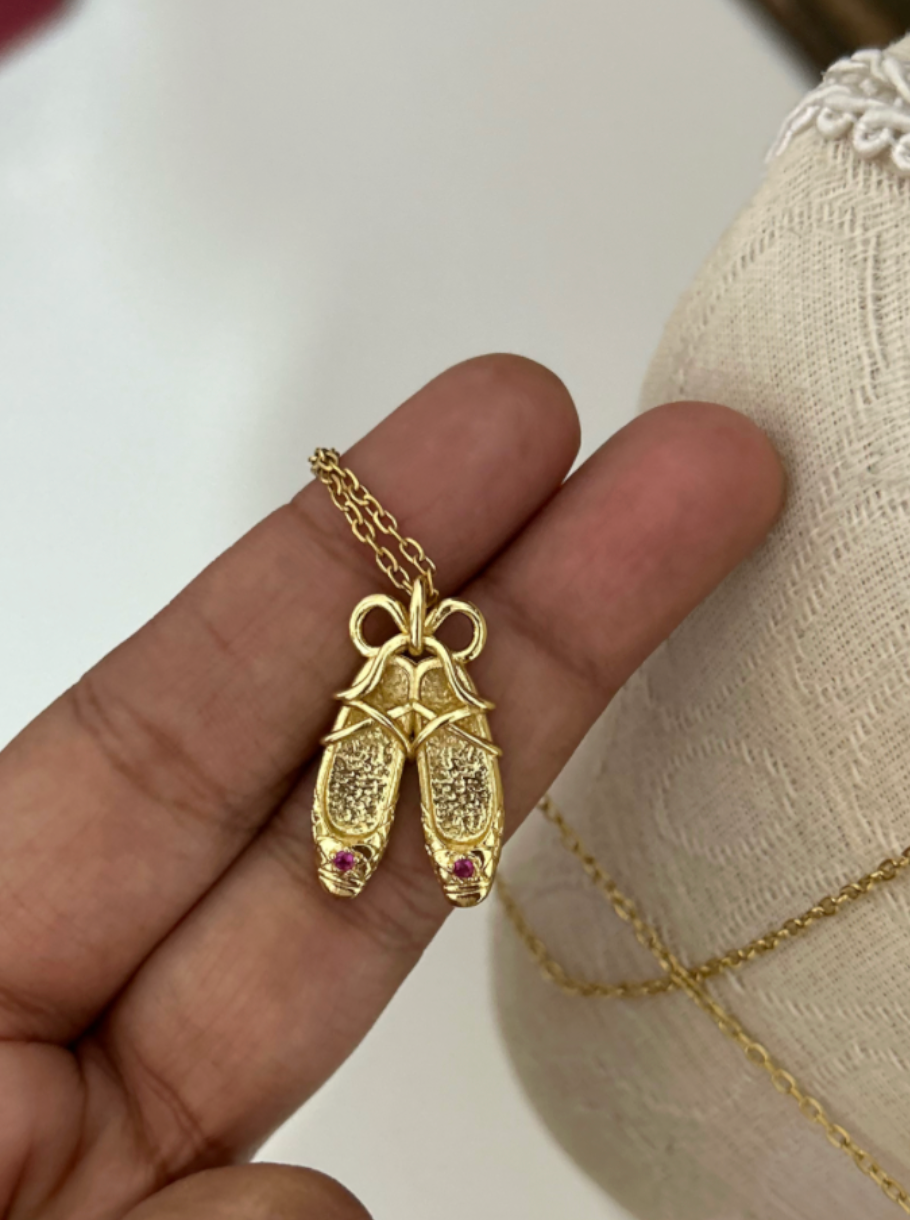Gold Plated Stainless Steel Ballet Shoe Necklace