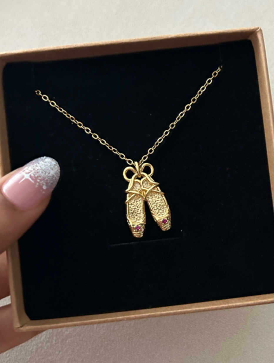 Gold Plated Stainless Steel Ballet Shoe Necklace