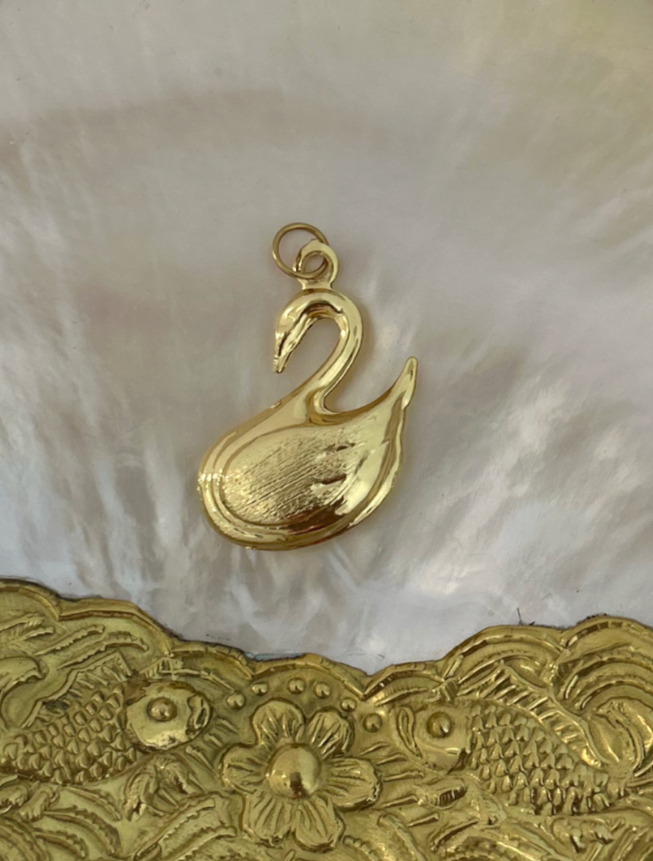 Swan Gold Plated Brass Pendant/Charm