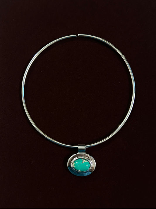 Turquoise Stone Metal Choker Necklace
