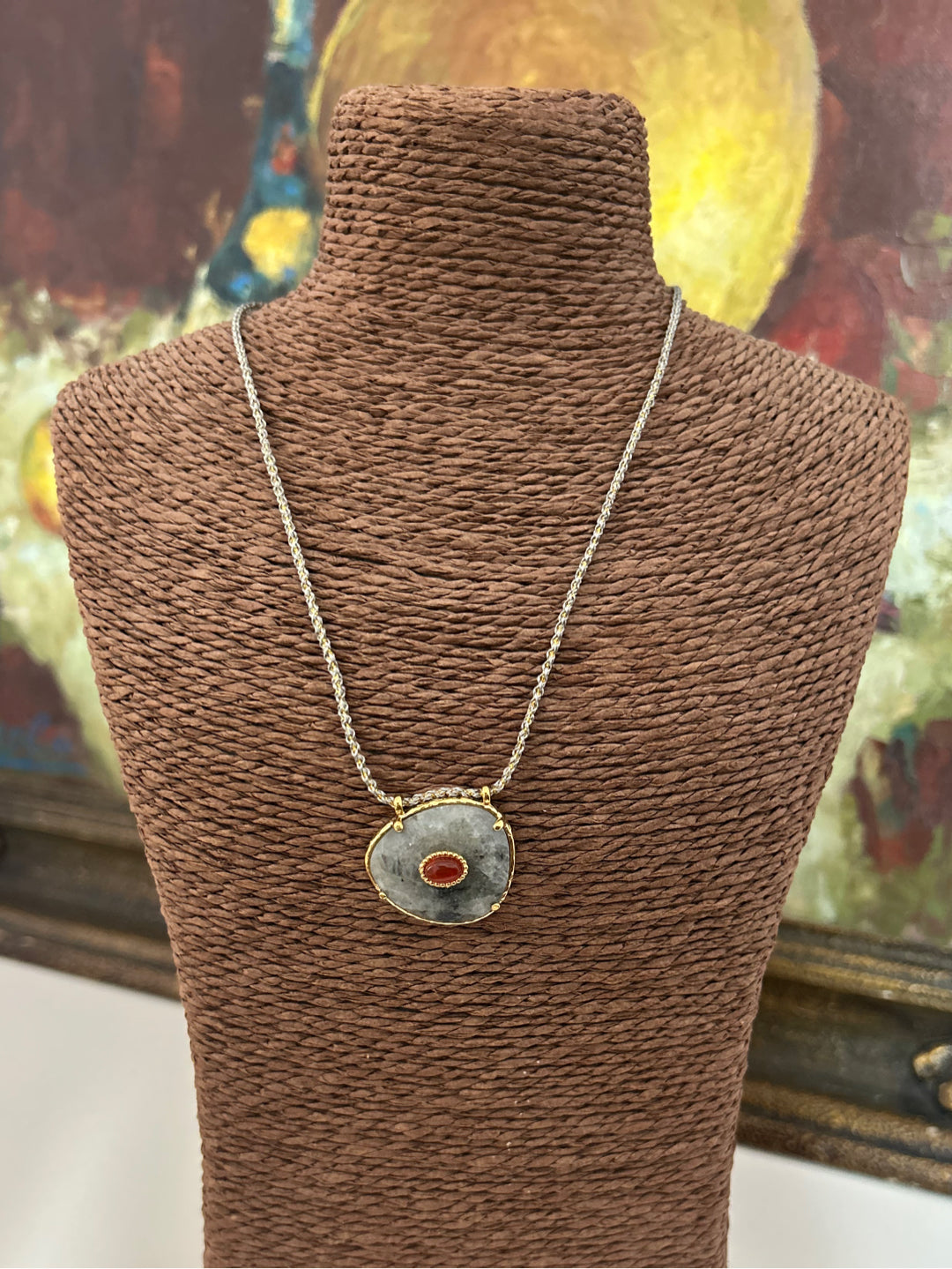 Red Agate Labradorite Stone Cord Necklace